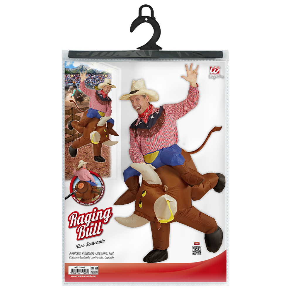COSTUME VESTITO ABITO TRAVESTIMENTO CARNEVALE BAMBINO TORO SCATENATO GONFIABILE E CAPPELLO TG UNICA - 75508