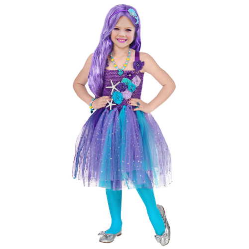 COSTUME CARNEVALE SIRENA VESTITO TUTU COPRICAPO BAMBINA ABITO TRAVESTIMENTO - 9654