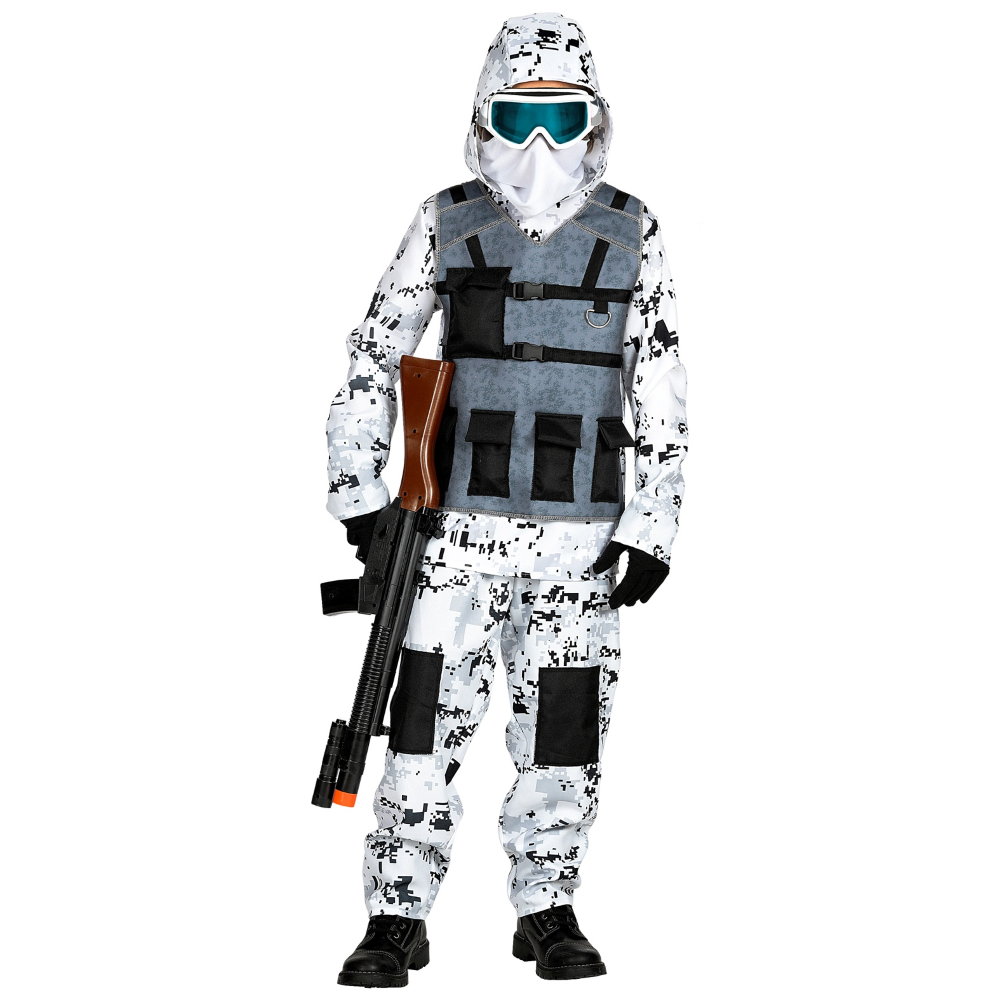 VESTITO CARNEVALE + ACCESSORI ARTIC SPECIAL FORCES KALASHNIKOV TRAVESTIMENTO 14/16 ANNI
