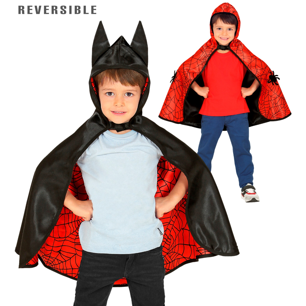 COSTUME CARNEVALE SUPER EROE MANTELLO CON CAPPUCCIO REVERSIBILE BAMBINO ABITO TRAVESTIMENTO - 1066