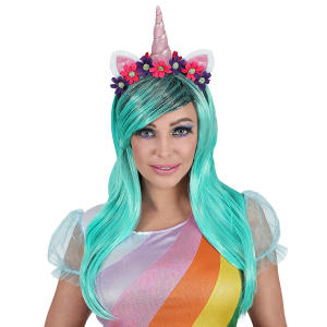 VESTITO CARNEVALE + ACCESSORI UNICORNO ABITO COPRICAPO PARRUCCA TRAVESTIMENTO (S)