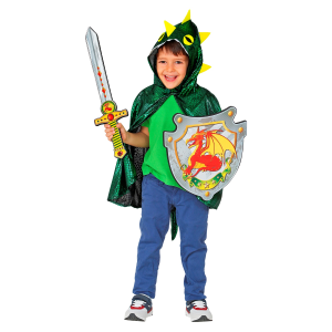VESTITO CARNEVALE + ACCESSORI DRAGO COSTUME SPADA SCUDO TRAVESTIMENTO (3/5 ANNI)