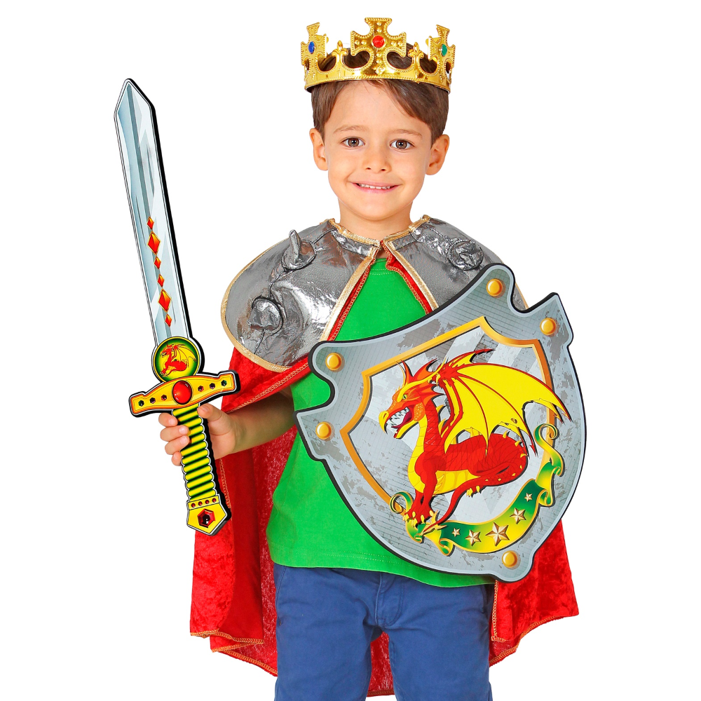 SET SPADA E SCUDO CAVALIERE DEL DRAGO IN SPUGNA ACCESSORI PER ABITO VESTITO CARNEVALE BAMBINO - 97304
