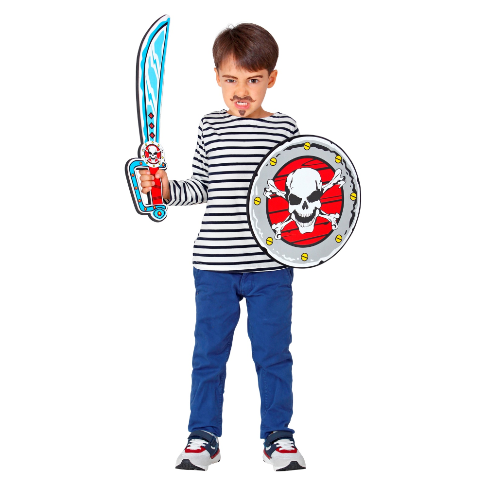 SET SCIABOLA E SCUDO PIRATA IN SPUGNA ACCESSORI PER ABITO VESTITO CARNEVALE BAMBINO - 97307