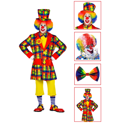 SET TRAVESTIMENTO + ACCESSORI PAGLIACCIO CILINDRO PARRUCCA NASO FARFALLINO CAPPOTTO CARNEVALE (S)