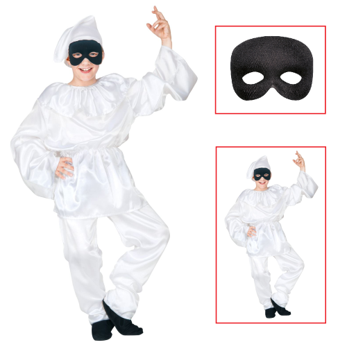 VESTITO CARNEVALE + ACCESSORI PULCINELLA COSTUME MASCHERA TRAVESTIMENTO (11/13 ANNI)