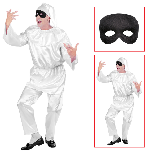 VESTITO CARNEVALE + ACCESSORI PULCINELLA COSTUME MASCHERA TRAVESTIMENTO (M)