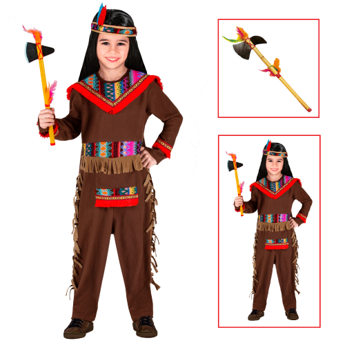 VESTITO CARNEVALE + ACCESSORI INDIANO COSTUME ASCIA TRAVESTIMENTO (2/3 ANNI)
