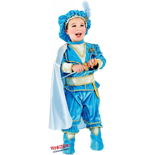 COSTUME VESTITO ABITO TRAVESTIMENTO CARNEVALE BAMBINO PRINCIPINO AZZURRO VELLUTO 2310