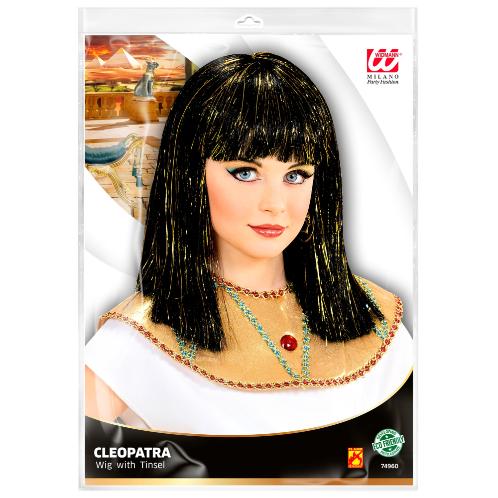 PARRUCCA CLEOPATRA CON FILI DI LAMÈ ACCESSORI PER ABITO VESTITO TRAVESTIMENTO CARNEVALE - 74960