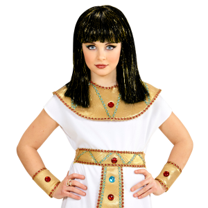 PARRUCCA CLEOPATRA CON FILI DI LAMÈ ACCESSORI PER ABITO VESTITO TRAVESTIMENTO CARNEVALE - 74960
