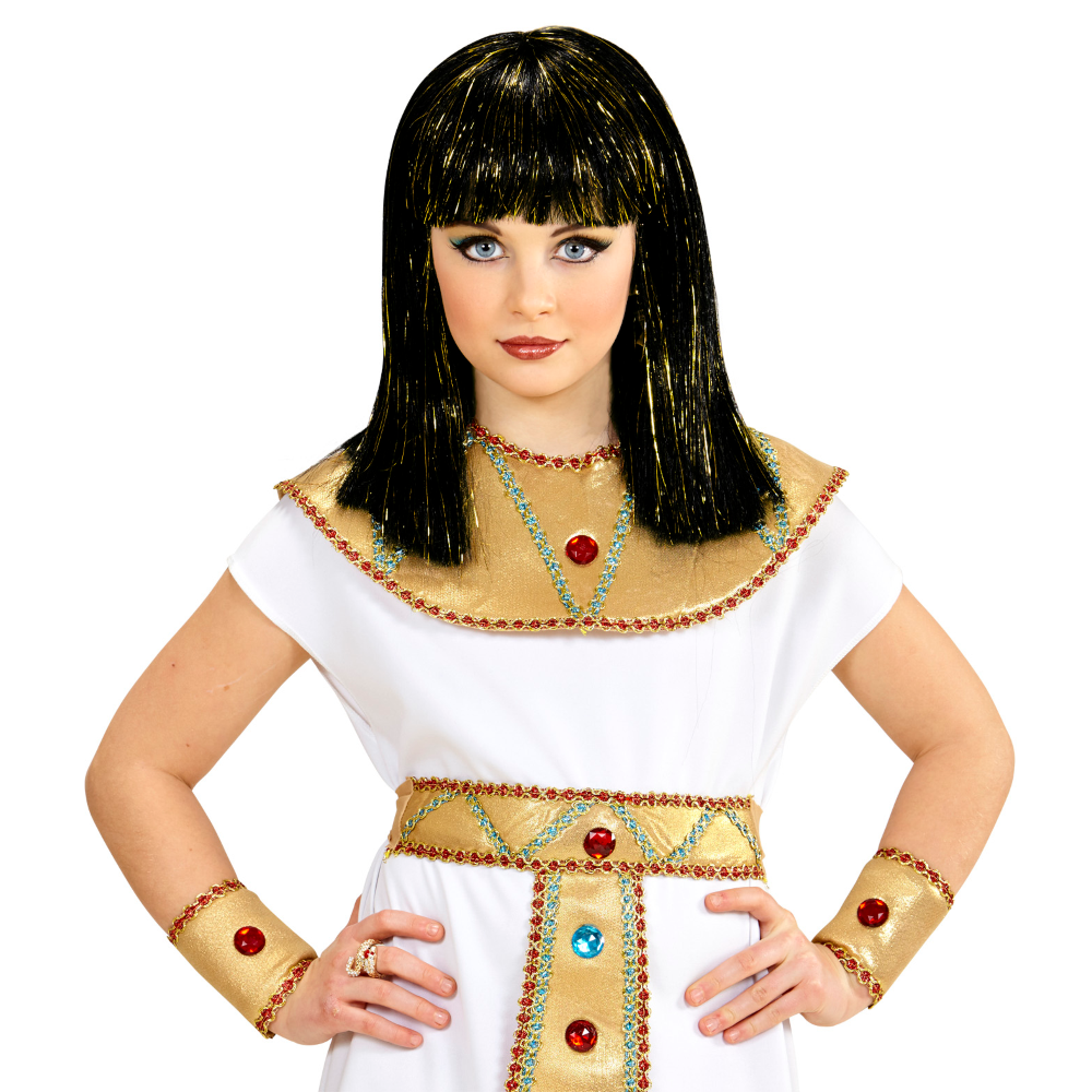 PARRUCCA CLEOPATRA CON FILI DI LAMÈ ACCESSORI PER ABITO VESTITO TRAVESTIMENTO CARNEVALE - 74960