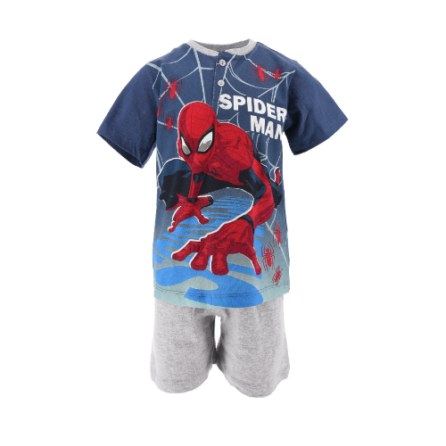 Pigiama Estivo Marvel Spiderman T-Shirt maniche corte Short 100% Cotone Bambino - EV2099AVIO