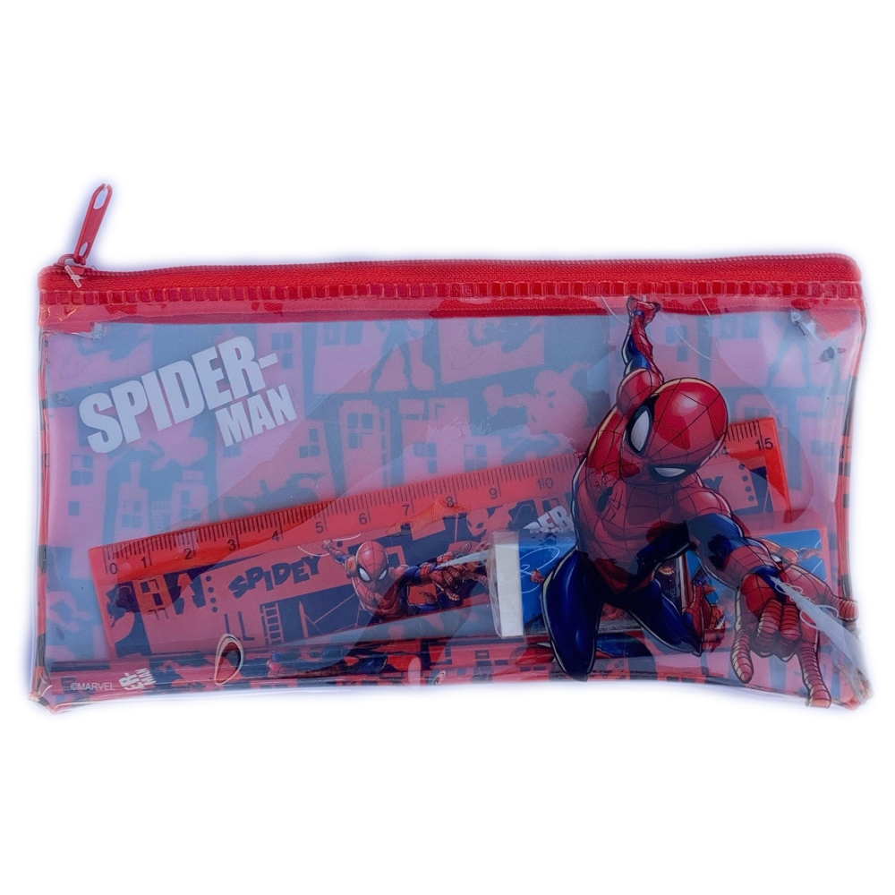 SET CANCELLERIA SPIDERMAN MARVEL 5 PEZZI TOMBOLINO MATITA GOMMA TEMPERAMATITE E RIGHELLO - MV15921