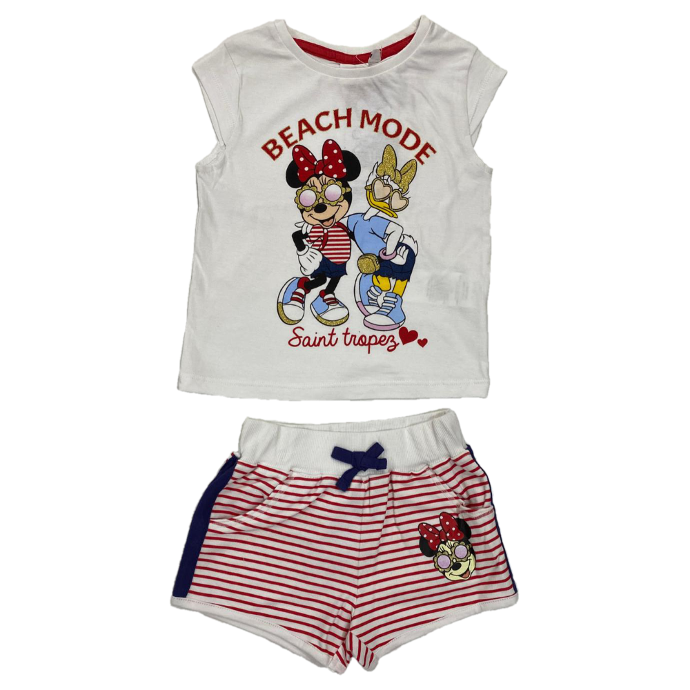 COMPLETO SHORT + T-SHIRT M.C. MINNIE E PAPERIA DISNEY BAMBINA SUN CITY 3/8 ANNI - EV1241ROSSO