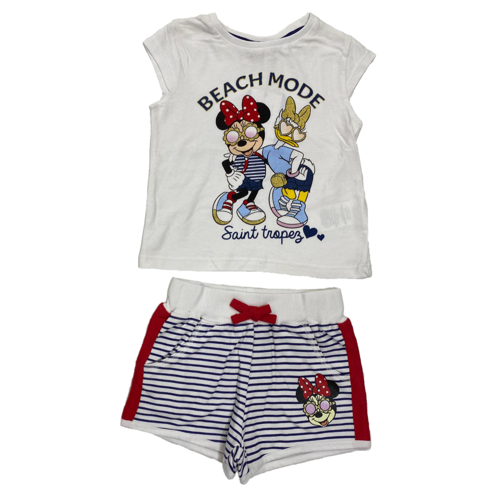 COMPLETO SHORT + T-SHIRT M.C. MINNIE E PAPERIA DISNEY BAMBINA SUN CITY 3/8 ANNI - EV1241BLU