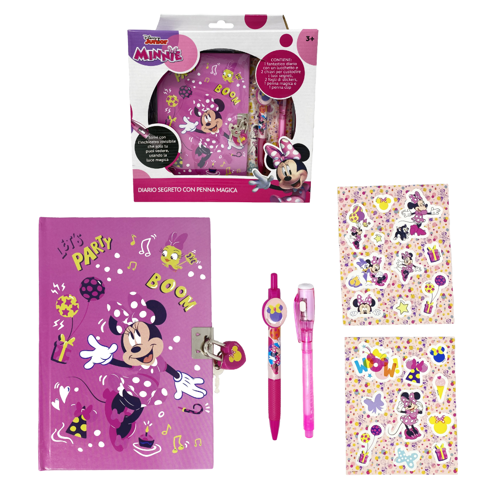 DIARIO SEGRETO CON LUCCHETTO MINNIE MOUSE DISNEY + ACCESSORI IN CONFEZIONE REGALO - MIN0822