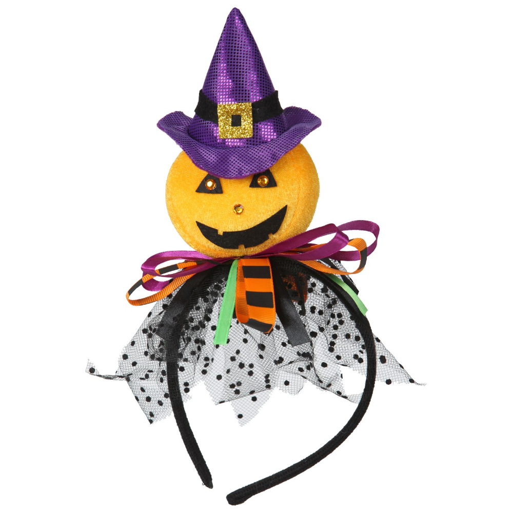 CERCHIETTO ZUCCA CON CAPPELLO, TULLE E NASTRI ACCESSORI CARNEVALE HALLOWEEN - 00069