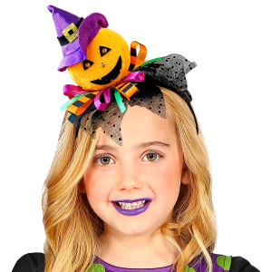 CERCHIETTO ZUCCA CON CAPPELLO, TULLE E NASTRI ACCESSORI CARNEVALE HALLOWEEN - 00069