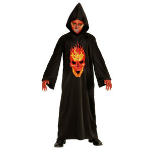 VESTITO CARNEVALE + ACCESSORI SKELETON DEVIL TESCHIO TUNICA TRIDENTE DORATO TRAVESTIMENTO HALLOWEEN 8/10 ANNI - 0033+24221