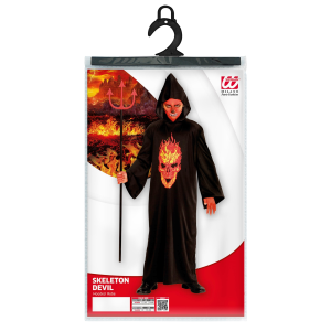 VESTITO CARNEVALE + ACCESSORI SKELETON DEVIL TESCHIO TUNICA TRIDENTE DORATO TRAVESTIMENTO HALLOWEEN 8/10 ANNI - 0033+24221