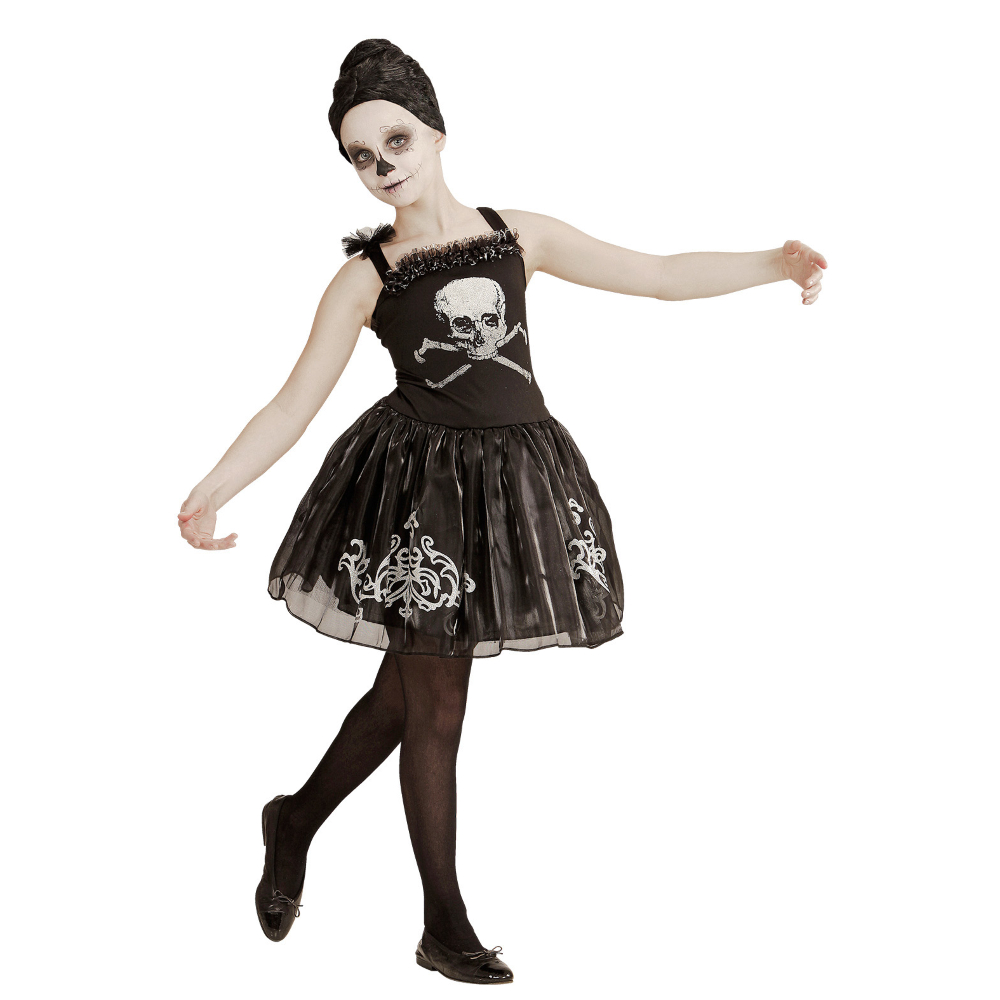 COSTUME VESTITO ABITO TRAVESTIMENTO CARNEVALE HALLOWEEN BAMBINA SKULLERINA SCHELETRO BALLERINA - 0547