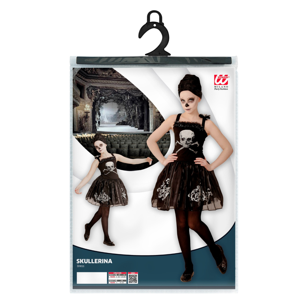 COSTUME VESTITO ABITO TRAVESTIMENTO CARNEVALE HALLOWEEN BAMBINA SKULLERINA SCHELETRO BALLERINA - 0547