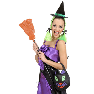 VESTITO CARNEVALE + ACCESSORI STREGA VESTITO CAPPELLO SCOPA HALLOWEEN BAMBINA 8/10 ANNI - 0181+2133W