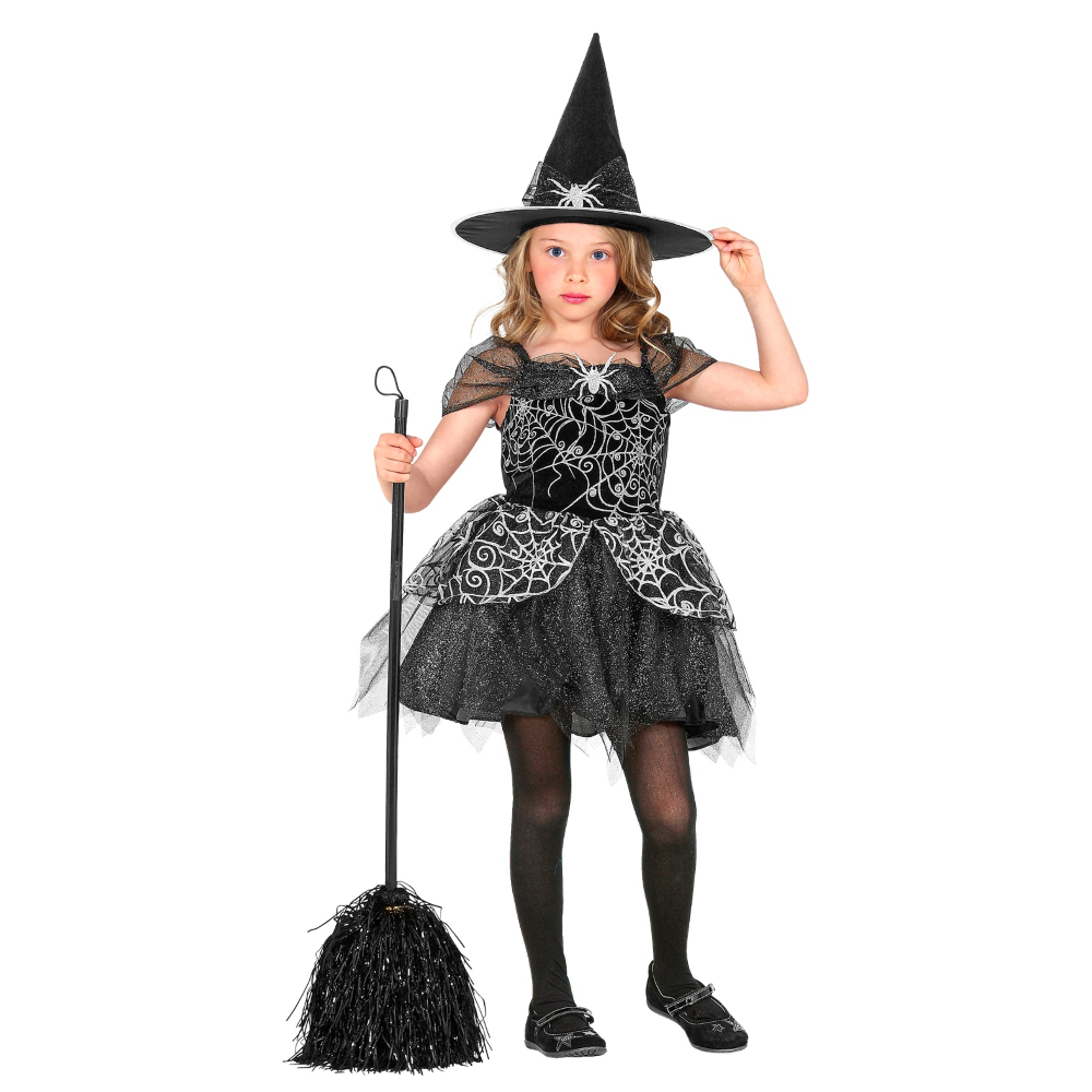 VESTITO CARNEVALE + ACCESSORI WITCH VESTITO CAPPELLO SCOPA HALLOWEEN BAMBINA 11/13 ANNI - 9734+03231