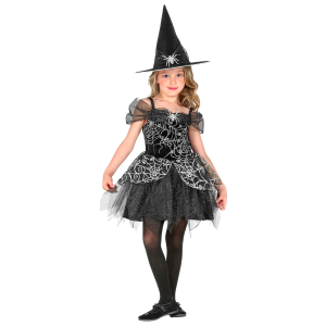 VESTITO CARNEVALE + ACCESSORI WITCH VESTITO CAPPELLO SCOPA HALLOWEEN BAMBINA 11/13 ANNI - 9734+03231