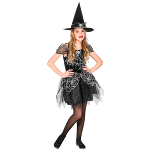 VESTITO CARNEVALE + ACCESSORI WITCH VESTITO CAPPELLO SCOPA HALLOWEEN BAMBINA 11/13 ANNI - 9734+03231