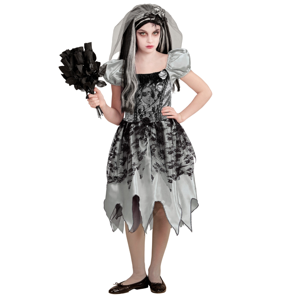 COSTUME VESTITO ABITO TRAVESTIMENTO CARNEVALE HALLOWEEN BAMBINA SPOSA SPETTRALE - 0546
