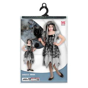 COSTUME CON ACCESSORI SPOSA SPETTRALE VESTITO BOUQUET PARRUCCA TRAVESTIMENTO HALLOWEEN BAMBINA 11/13 ANNI - 0546+03235+6279S