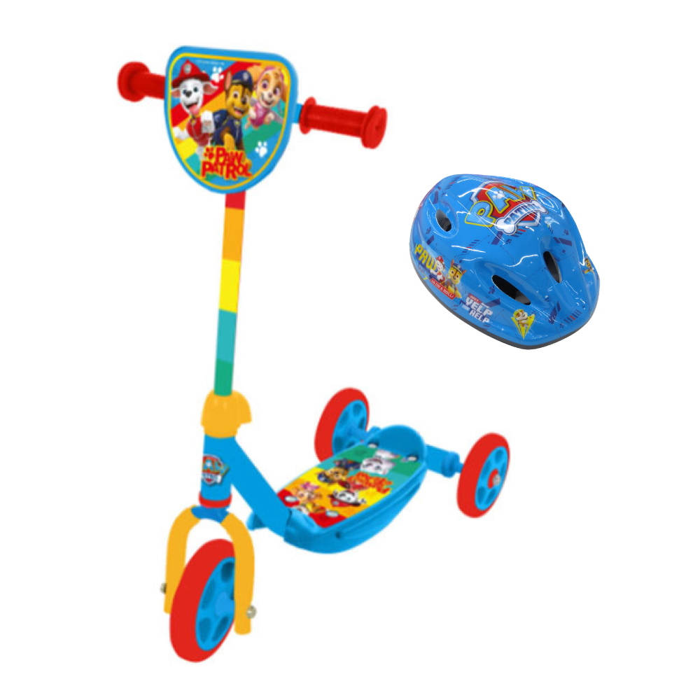 MONOPATTINO CON CASCO PROTETTIVO PAW PATROL 3 RUOTE MANUBRIO REGOLABILE - 34789+32956