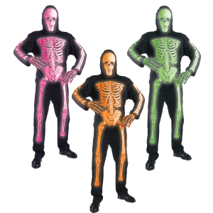 COSTUME VESTITO ABITO TRAVESTIMENTO CARNEVALE HALLOWEEN SCHELETRO NEON BAMBINO - 3344