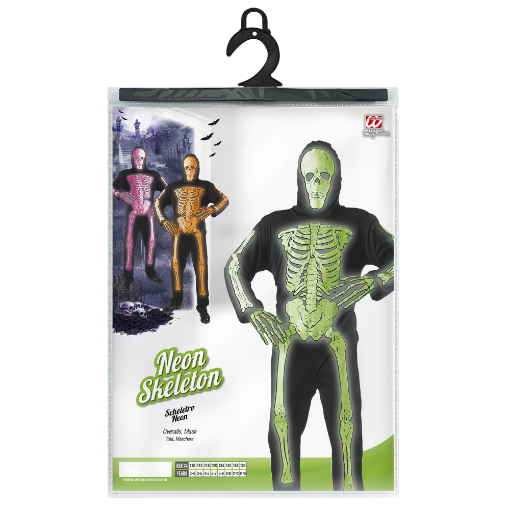 COSTUME VESTITO ABITO TRAVESTIMENTO CARNEVALE HALLOWEEN SCHELETRO NEON BAMBINO - 3344
