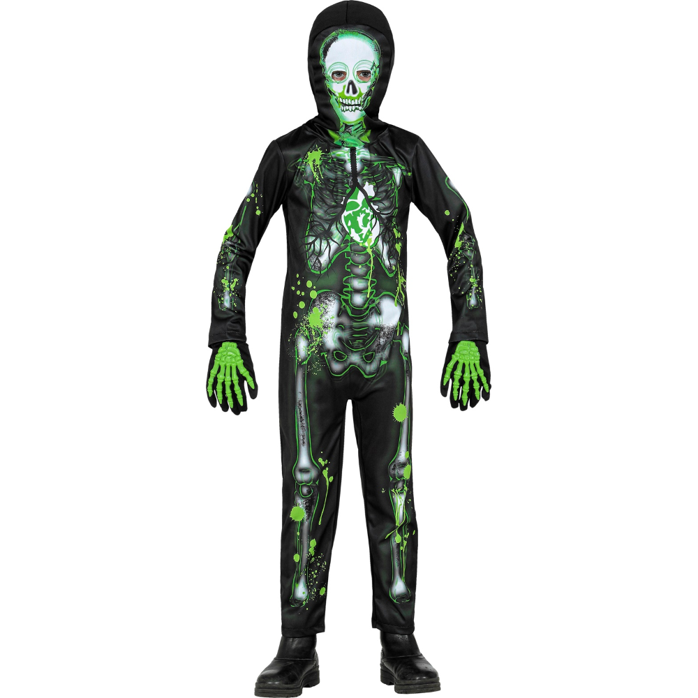 COSTUME VESTITO ABITO TRAVESTIMENTO CARNEVALE HALLOWEEN SCHELETRO TOSSICO BAMBINO - 9826