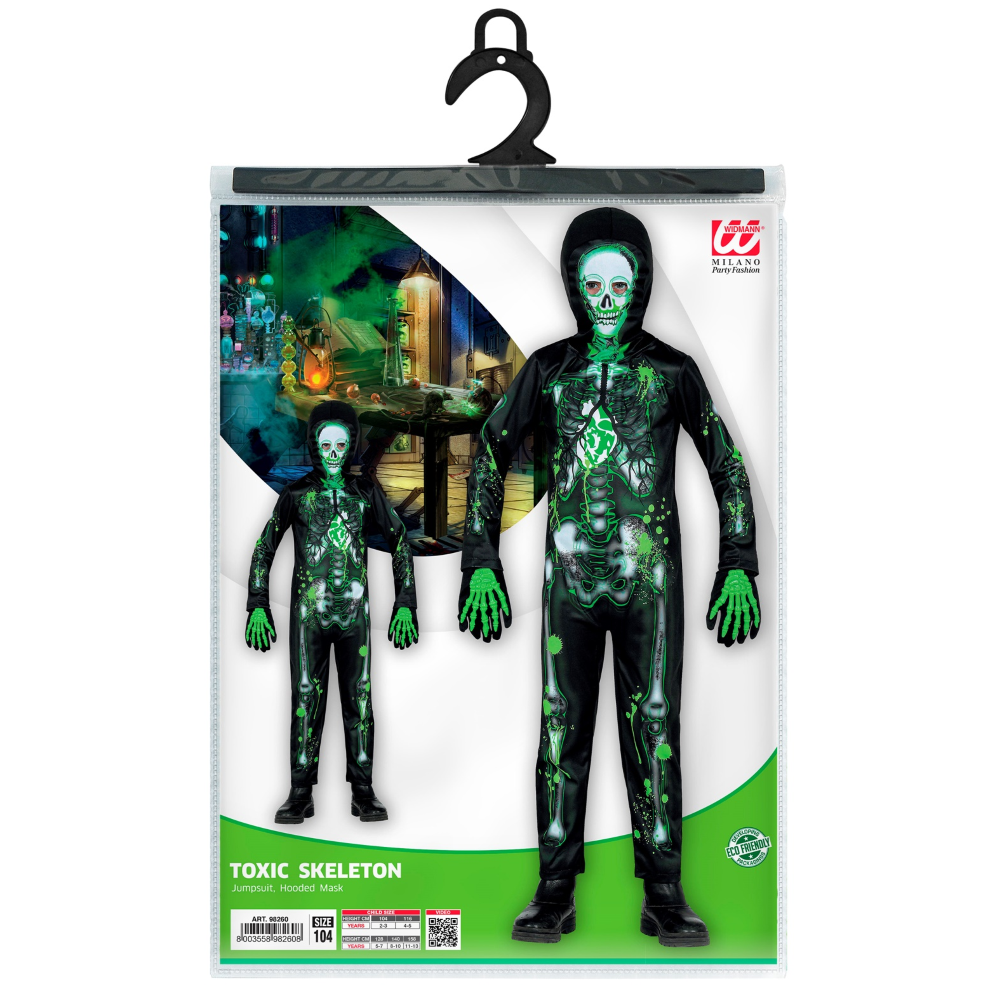 COSTUME VESTITO ABITO TRAVESTIMENTO CARNEVALE HALLOWEEN SCHELETRO TOSSICO BAMBINO - 9826
