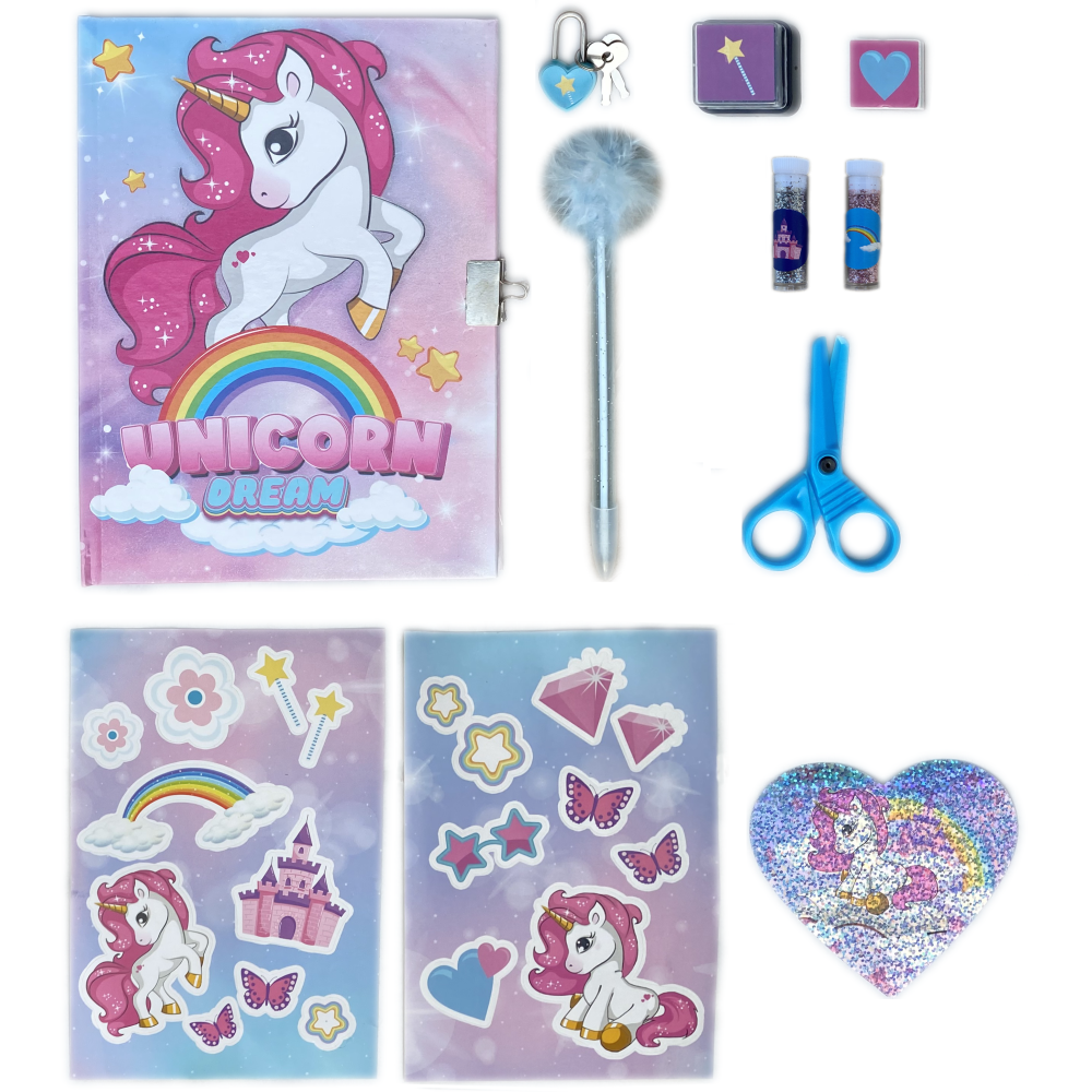 MAXI SET DIARIO SEGRETO CON ACCESSORI UNICORNO IN CONFEZIONE REGALO - UNI0827