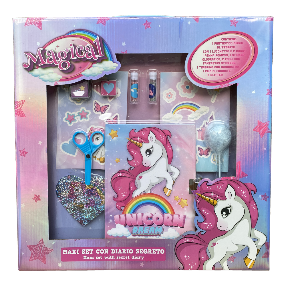 MAXI SET DIARIO SEGRETO CON ACCESSORI UNICORNO IN CONFEZIONE REGALO - UNI0827