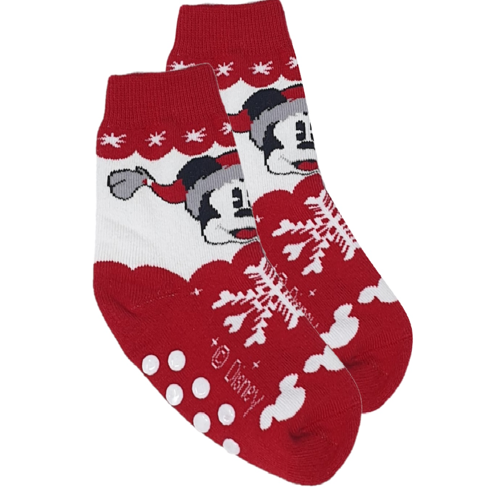 CALZINI ANTISCIVOLO NATALE MICKEY MOUSE DISNEY TOPOLINO IN SPUGNA 2 PAIA 27/30 - MIC0674