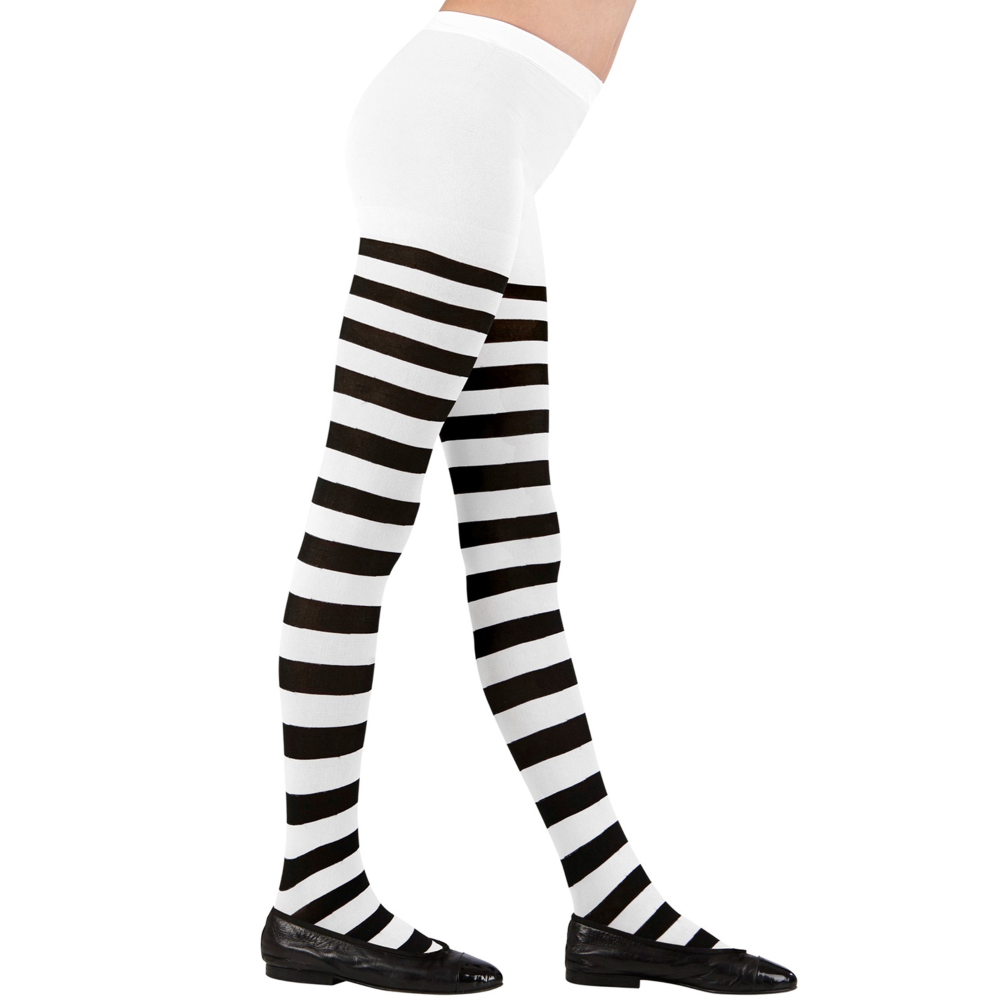 CALZE COLLANT RIGATE BIANCO/NERO 70 DEN ACCESSORI TRAVESTIMENTO HALLOWEEN COSPLAY - 0122
