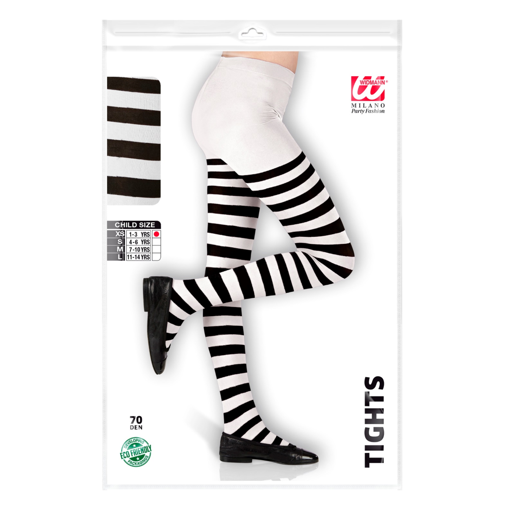 CALZE COLLANT RIGATE BIANCO/NERO 70 DEN ACCESSORI TRAVESTIMENTO HALLOWEEN COSPLAY - 0122