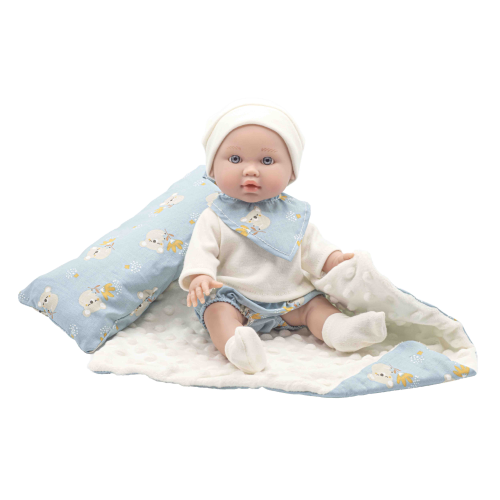 BAMBOLA CON COPERTA E CUSCINO RAUBER 30 CM ACCESSORI IN SCATOLA - 3120CELESTE