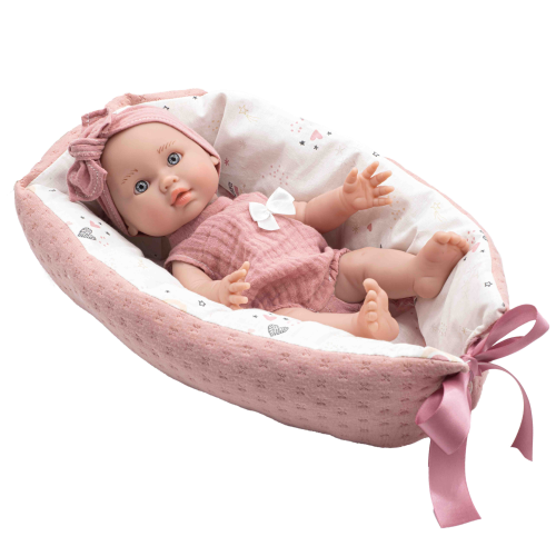 BAMBOLA CON LETTINO RAUBER 30 CM ACCESSORI IN SCATOLA - 3121ROSA