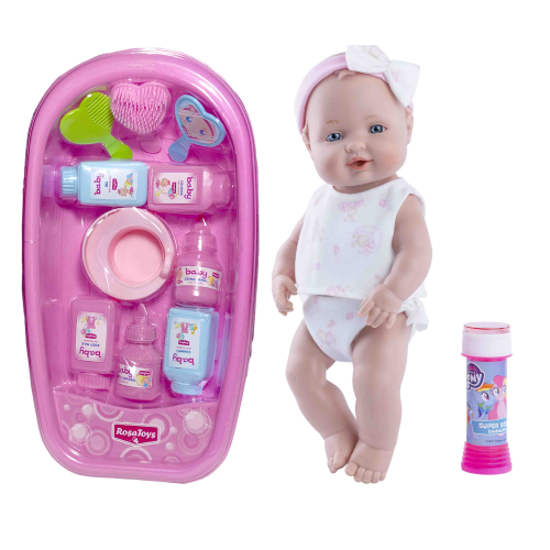 BAMBOLA CON VASCA E BOLLE DI SAPONE RAUBER 35 CM SOFFIA ACCESSORI IN SCATOLA - 3915