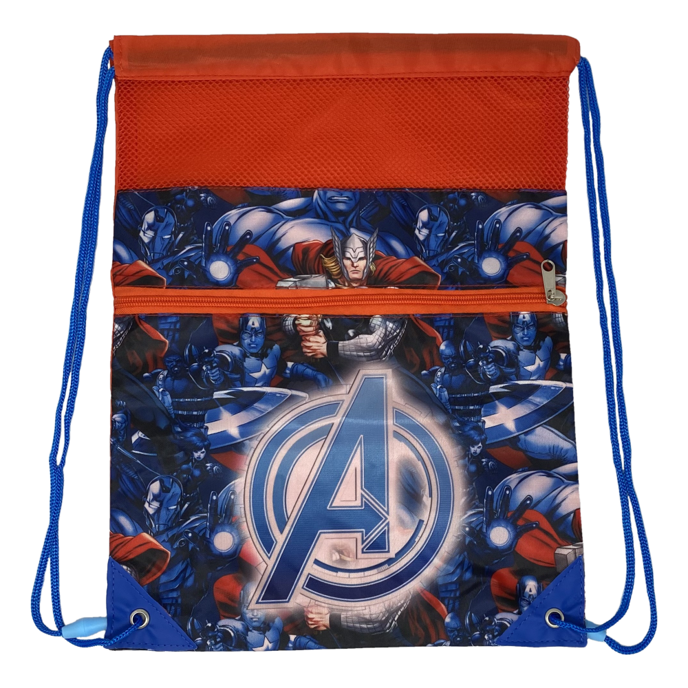 SACCA AVENGERS MARVEL CAPITAN AMERICA THOR IRON MAN HULK CON CHIUSURA A COULISSE TASCA FRONTALE BORSA TEMPO LIBERO PALESTRA CM. 40X30 - MV16074