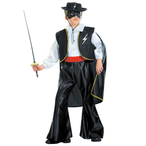 VESTITO CARNEVALE + ACCESSORI ZORRO BANDITO MASCHERATO COSTUME CAPPELLO FIORETTO 8/10 ANNI TRAVESTIMENTO - 3867+6765Z+3411Z