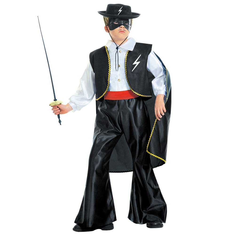 VESTITO CARNEVALE + ACCESSORI ZORRO BANDITO MASCHERATO COSTUME CAPPELLO FIORETTO 8/10 ANNI TRAVESTIMENTO - 3867+6765Z+3411Z