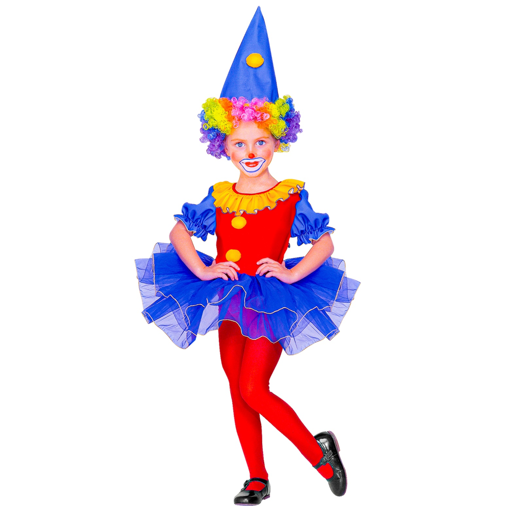VESTITO CARNEVALE + ACCESSORI CLOWN BALLERINA COSTUME PARRUCCA SET TRUCCO CON NASO 4/5 ANNI TRAVESTIMENTO - 4377+74590+4044N